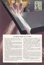 1943 Linde Air Products Company: Flames That Cut Time Vintage Print Ad