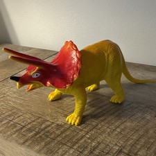 Vintage Imperial Dinosaur Triceratops Plastic Orange Yellow 1985 Hong Kong