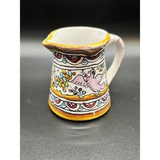 Small Berardos Hand Painted Pitcher Made in Portugal Bird Floral Decor 2.5" Tall