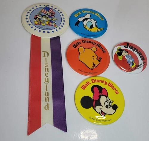Disney Pinback Button Bicentennial Epcott Land World lot of 5 vintage