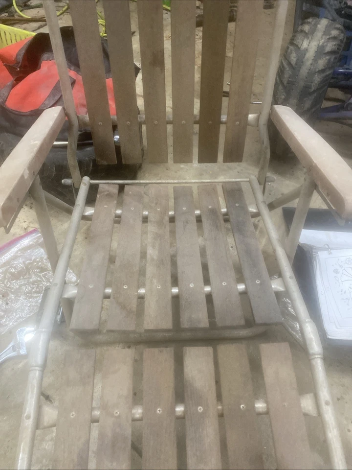 Chaisejón reclinable vintage de secuoya césped playa sillón marco de aluminio decoración Foto 3 de 4