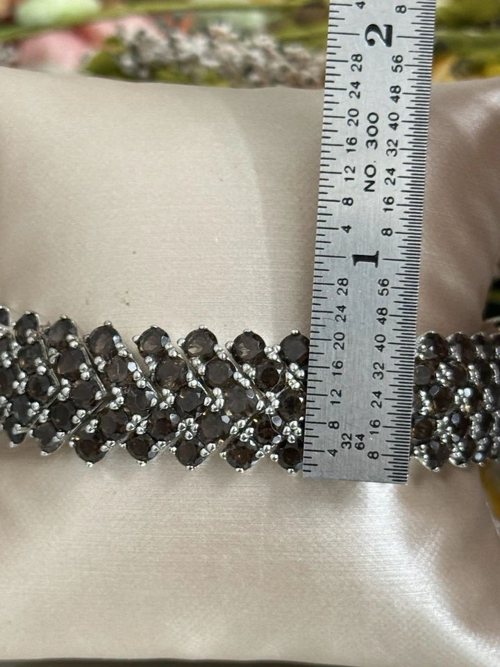 Sterling Silver Ladies Wide Smoky Quartz Tennis Bracelet 8” - Image 4 of 4