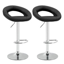 Set Of 2 Bar Stools Adjustable PU Leather Barstools Swivel Pub Chairs Black New