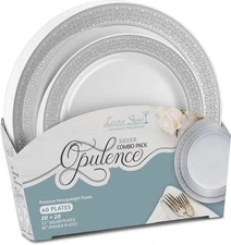 Opulent Party Plates Set - 40 Premium Plastic Dinnerware for Celebrations