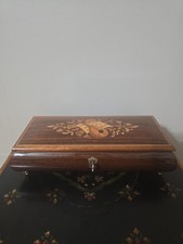 Italian Made Reuge  Jewelry / Music Box Wood Inlay Key  Lock Well & Music Plays