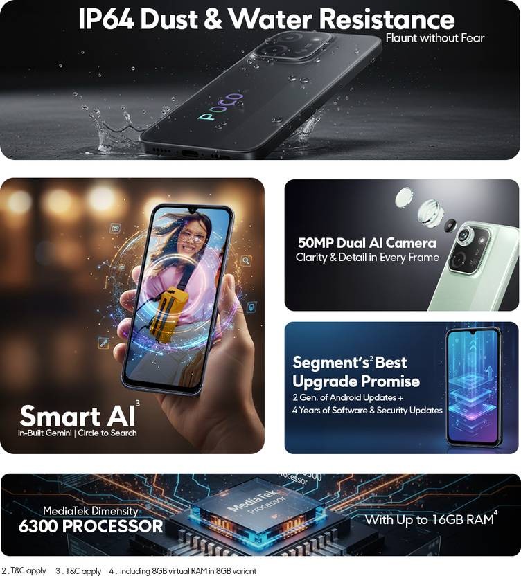 POCO C85 (Purple, 128 GB 4GB RAM) Dimensity 6300 Processor Global