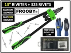 13" HEAVY DUTY RIVET GUN HAND RIVETER TOOL + 320 RIVETS 3 HEAD NOZZLES UK 23-55