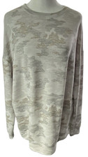 ATHLETA Women Camo Print Pullover Crew Neck Long Sleeve Sweatshirt Sz S White