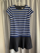 Michael Kors Woman's Medium Black And Blue Striped Dress | Stretchy | Ruffle New