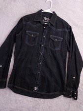 Wrangler Shirt Mens Medium Rock 47 Black Pearl Snap Rodeo Rancher Western M