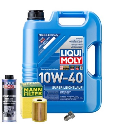 Motoröl 10W40 LIQUI MOLY 5L+MANN Ölfilter+Spülung+Ölablassschraube