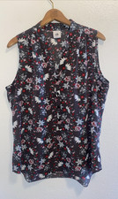 Cabi Plaza Top Floral Sleeveless Half Button Blouse Gray  5210 Large