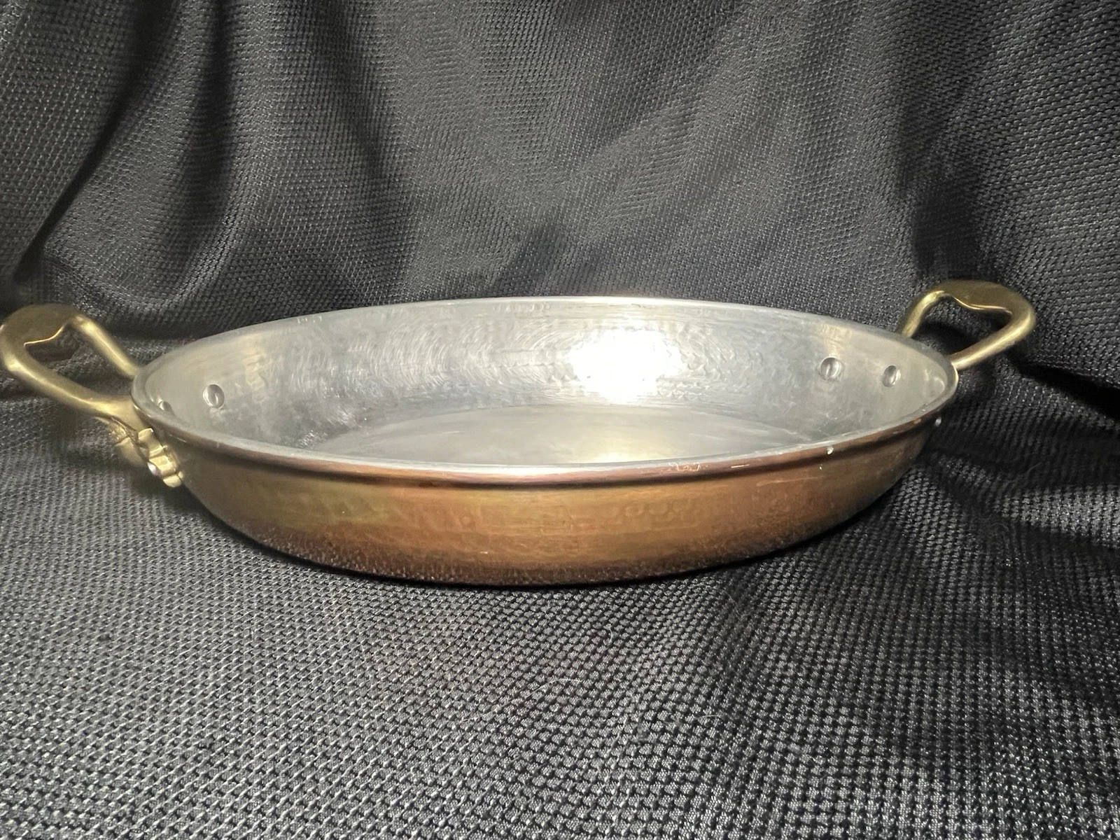 Ruffoni Hammered Copper Oval Gratin Roasting Pan 4 Qt Acorn Handle Italy