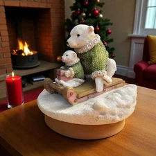 Our America Candle Topper Jar Candle Bears in Sweaters Sledding Snow New no Box