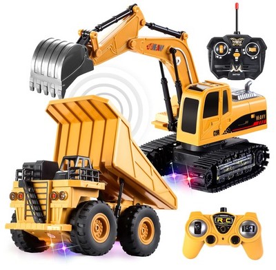 2 PCS Remote Control Construction Vehicle Toy Set, Friction-Powered RC Excavator