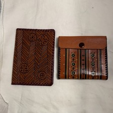 Vintage Handcrafted Leather Passport Cover And Handtooled Wallet With Coin Pouch