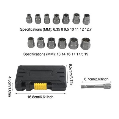 14 Piece Nut Extractor Set with Reverse Thread Sockets for Damaged Nut Removal