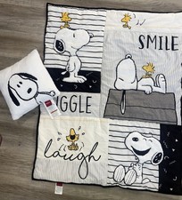 Lambs Ivy Peanuts Snoopy Baby Quilt Blanket Pillow Set Smile Giggle Laugh