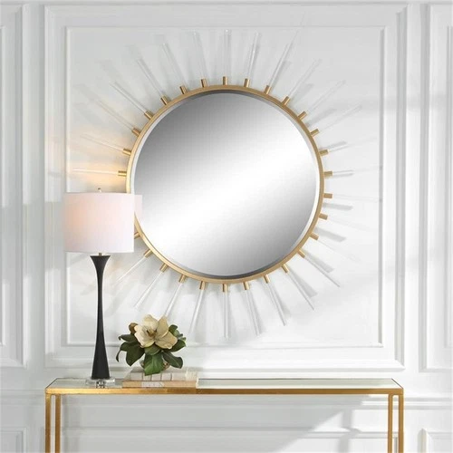 Uttermost Oracle Round MDF Acrylic and Metal Starburst Mirror in Gold Finish - Picture 2 of 6