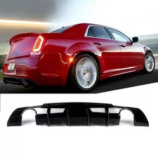Rear Bumper Diffuser Valance Shark Fins Fits 2015-2023 Chrysler 300 Gloss Black
