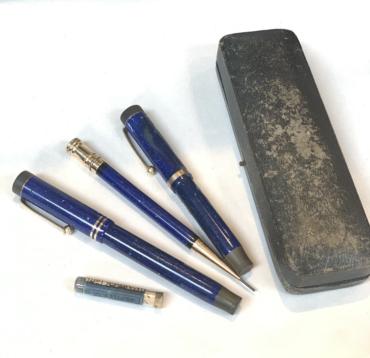 Parker Pen Mechanical Pencil Set Boxed Duofold Blue Lapis Lazuli Marble  1920s
