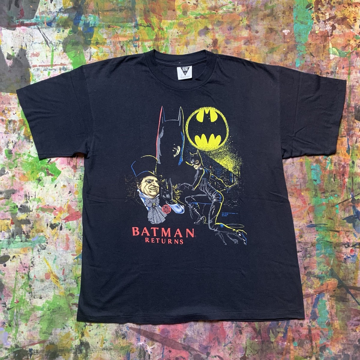 Vintage Batman Returns Movie Promo Tee Shirt Tim Burton Cat Woman 