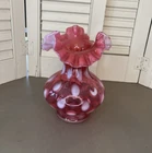 Fenton Cranberry Opalescent Coin Dot 7 Inch Ruffled Vase