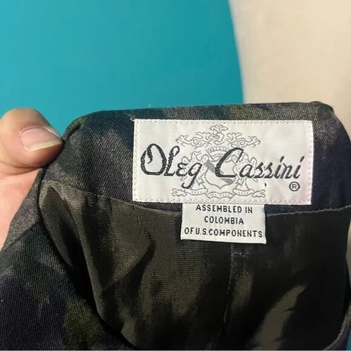 Vintage Oleg Cassini 14 Dark Green Purple Floral Button Front Blazer Jacket - Picture 5 of 6