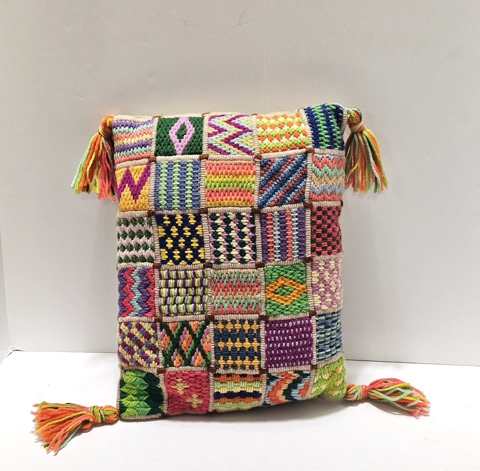 4 colchas vintage de crochê patchwork bordado fio colorido projeto travesseiros 2 Lg 2 Sm - Imagem 4 de 4