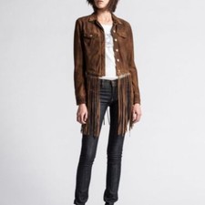 Diesel | Sunita Brown Goatskin Leather Suede Long Fringe Moto Jacket Size Small