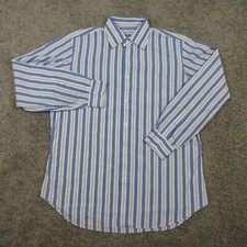 Ascot Chang Shirt Mens Large Blue Striped Custom Made Button Up Collared 1994
