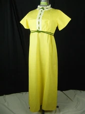LORRIE DEB Vtg 60s Lemon Yellow White Lace Bow Party Long Dress-Bust 35/XS