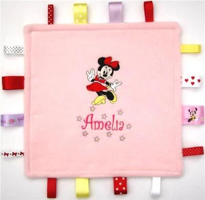 Personalised Minnie Mouse Taggy Blanket Comforter New Baby Girl Toddler Gift