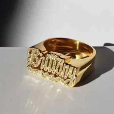 Customized Name Ring Heart Jewelry Handcrafted Stainless Steel Metal Gold Silver