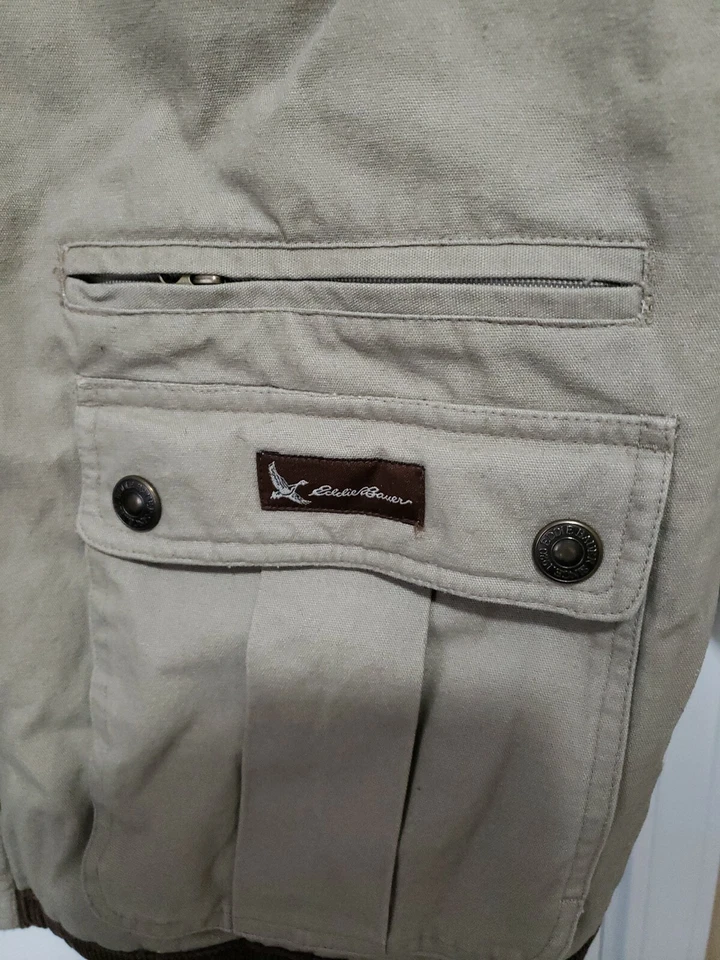 Boy's Vintage Eddie Bauer Tan Full Zip with Snaps Corduroy Trim Coat Size 10/12 - Image 3 of 4