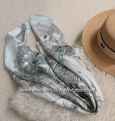 Sallys Twill Silk Wrap Square Scarf Snow City Print Hijab Head Neck Kerchief 35''