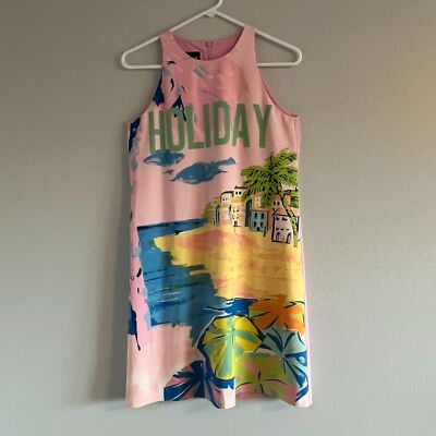 Boutique Moschino Holiday Graphic Print Sleeveless Shift Mini Dress Pink 6