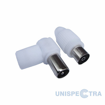 RF COAX RIGHT ANGLE MALE PLUG and FEMALE SOCKET for TV Aerial Cables ...