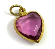 Vintage Heart Charm Necklace Pendant Tiny Vintage Jewelry Bezel Set Heart Brass