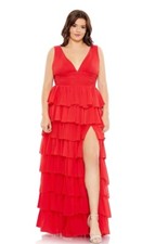 NWT Mac Duggal 68119 RED Ruffle Tiered Sleeveless V-Neck Gown Size 18W