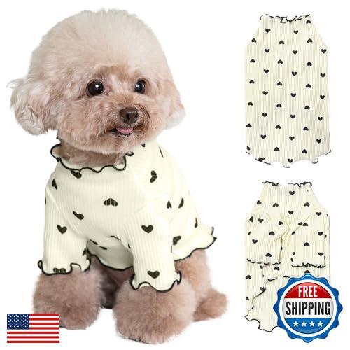 Yaopelky Pet Clothes for Small Dogs Cat Summer Fall Heart Print Shirt Stretch