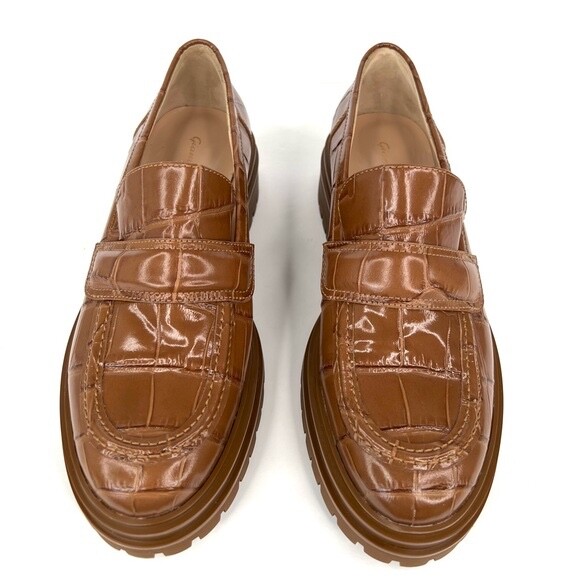 Gianvito Rossi Argo Lug Sole Croc Embossed Leather Penny Loafers