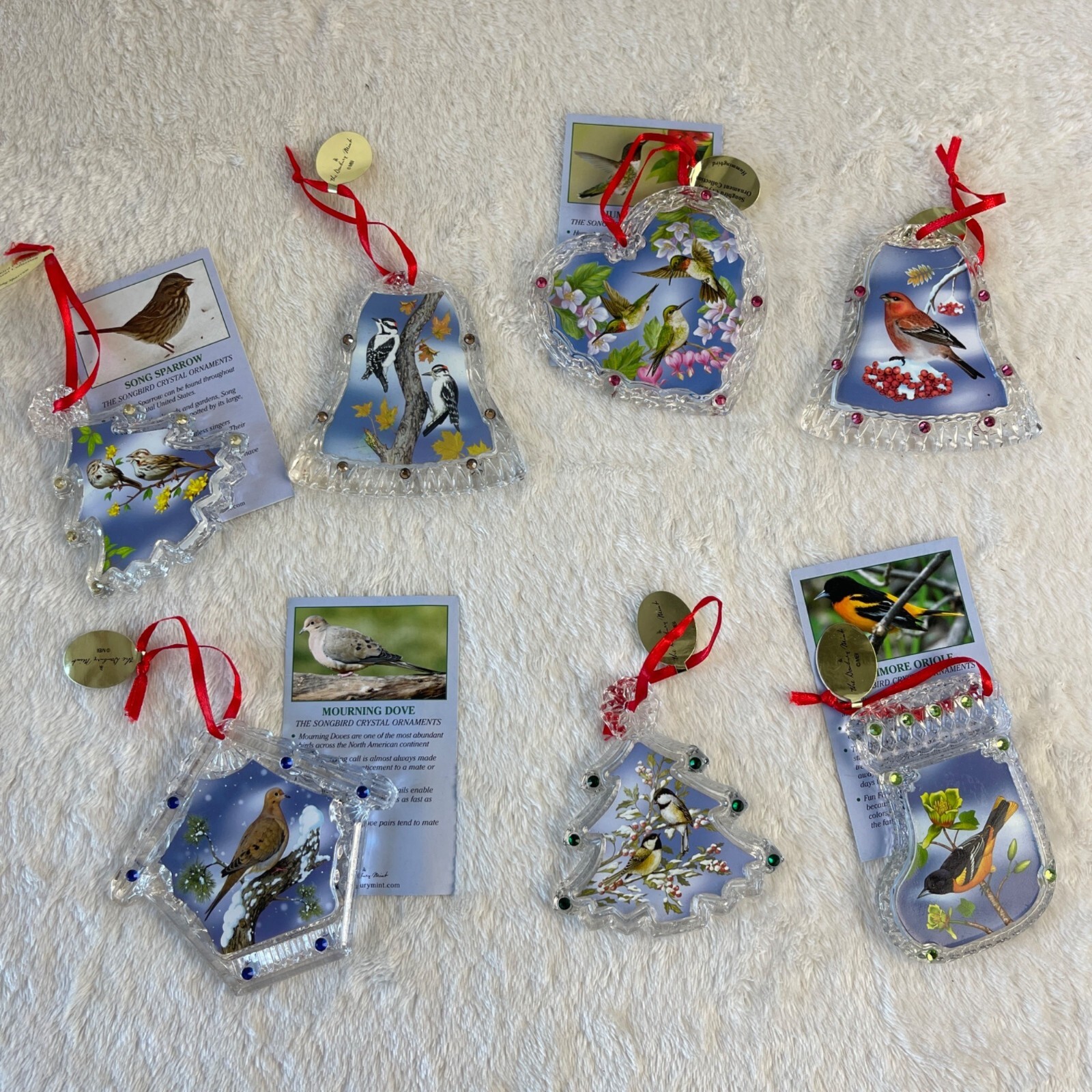 Vtg Danbury Mint Songbird Crystal Ornament Bird Set Christmas Lot Set