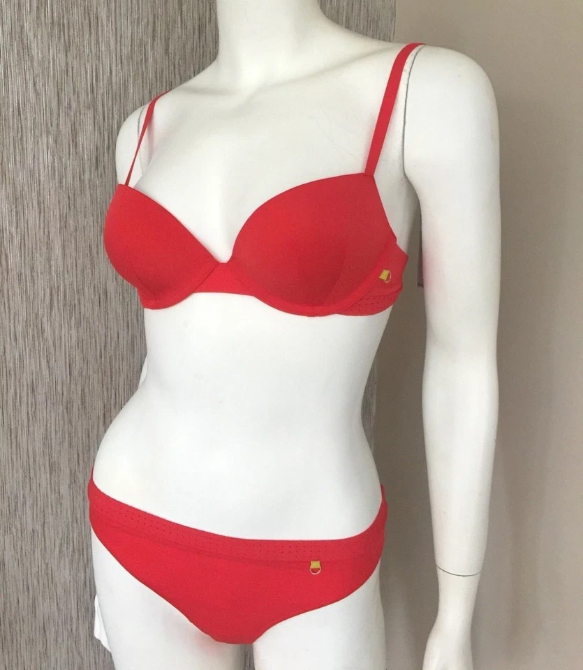 ELLE MACPHERSON Tejido Transpirable Rojo Camiseta Sujetador (32B) & Braga (M) - Imagen 2 de 4