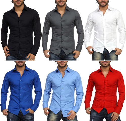 Camicia Moda Uomo Slim Fit Manica Lunga Stretta Elegante Aderente  Elasticizzata | eBay