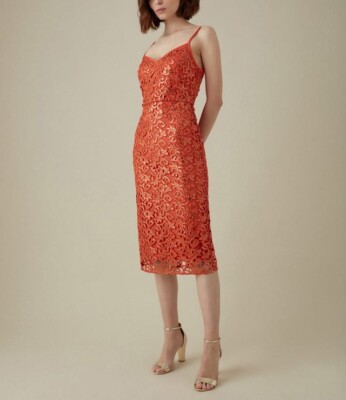 Beautiful Karen Millen orange embroidered lace sequin midi dress, 10, worn once | eBay Beautiful Karen Millen orange embroidered lace sequin midi dress, 10, worn once | eBay