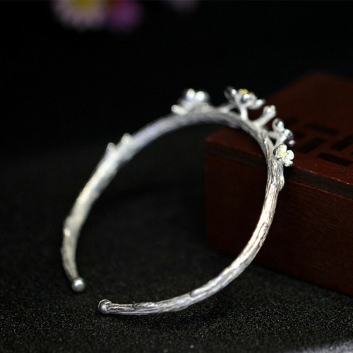 Women's Sterling Silver Lotus Flower Ring - 925 Silver Open Band Design