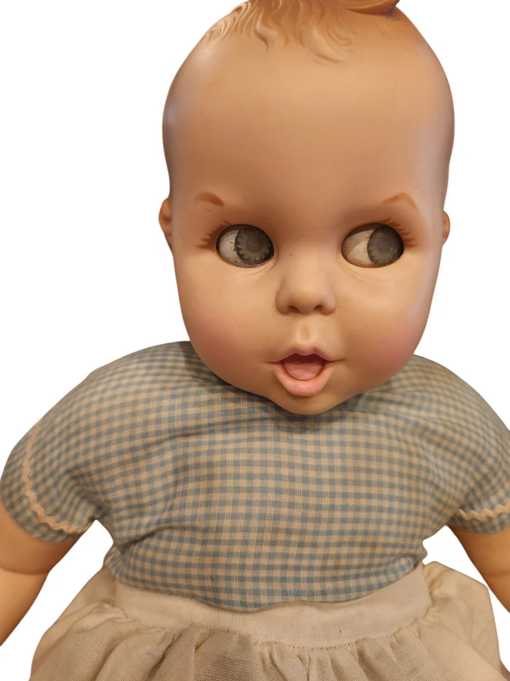 Muñeca bebé Gerber Products vintage años 70 ojos se mueven de lado a lado 18" guinga Foto 3 de 4