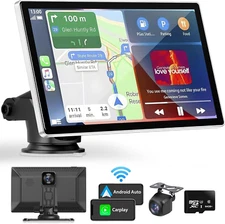 Portable Apple Carplay Screen for Car, 9" Wireless Apple Carplay & Android Auto,