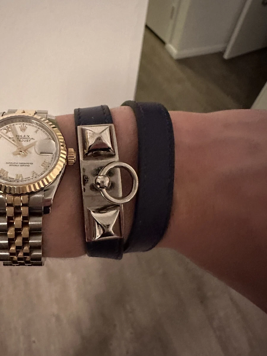 hermes bracelet rivale double tour navy blue size small - msrp $580 | eBay